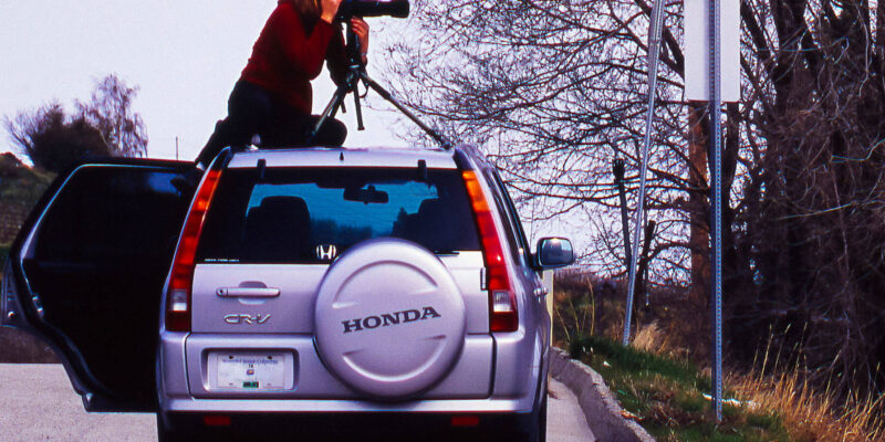 Photography Laura Tucker on top of SUV taking pictures